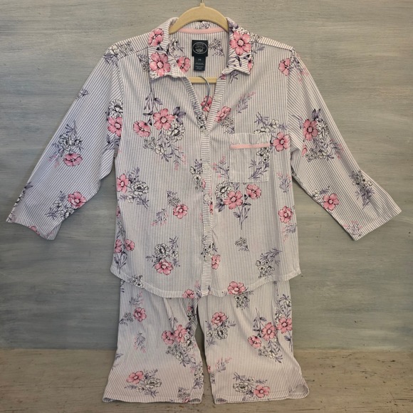 Laura Ashley Other - Vintage Laura Ashley 60% Cotton Floral Striped Pajama Sleepwear Set Medium GC